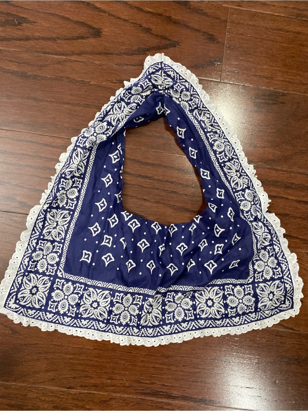Handmade 1980’s Blue Paisley Bandana Western Collar Cowgirl Rodeo Scarf VTG  USA